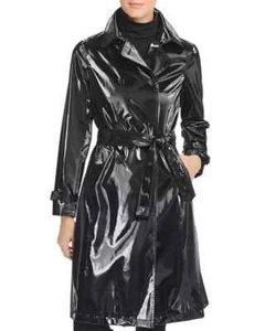 PVC Black Patent Leather PARKA, PVC Raincoat, Vinyl Eco Trench Coat Patent - Picture 1 of 4