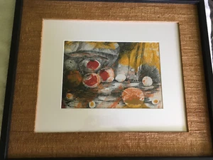 Vintage Mid Century Abstract Mixed Media Still Life Fruit Painting Artwork Art - Picture 1 of 8