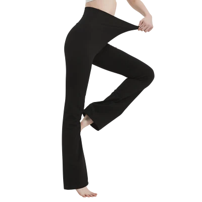 棉氨纶高腰靴型喇叭瑜伽裤打底裤 S-4XL(28 英寸 - 36 英寸内缝) — 第 1/4 张图片