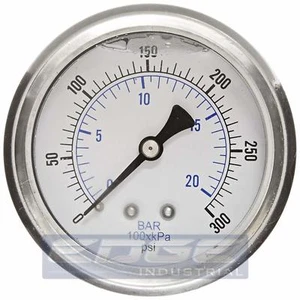 LIQUID FILLED PRESSURE GAUGE 0-300 PSI, 2.5" FACE, 1/4" BACK MOUNT WOG - Picture 1 of 3