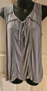 Knox Rose Womens Boho Tank Top Shirt Gray Lace Size Small Vneck - Picture 1 of 7