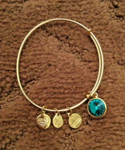 Alex and Ani Bracelet Bangle DECEMBER Birthstone BLUE Gold Tone Charm with pouch - Picture 1 of 8