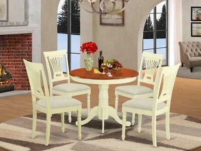 5pc Kitchen dinette 36" round pedestal table + 4 padded chairs buttermilk cherry - Image 1 of 4