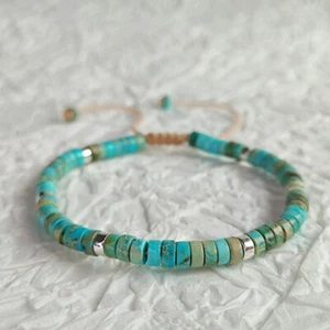Pulsera Natural Turquesa Delgada Piedra Preciosa Pulsera Minimalista Balance Curativo - Imagen 1 de 4