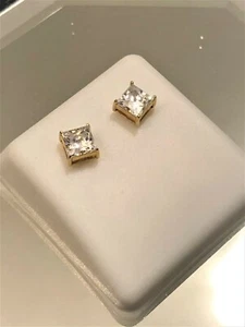 Square Earrings Stud, [1pc Diamond Cube. Zir.], 10kt Gold, Diamond Pair Earrings - Bild 1 von 8