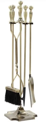 Juego de herramientas para chimenea Minuteman International Oxford de 5 piezas, latón antiguo Foto 1 de 2