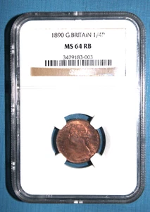 Great Britain 1890 1/4 Penny MS 64 RB NGC - Picture 1 of 2