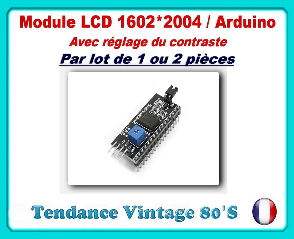 *** LOT DE 1 OU 2 MODULE I2C POUR LCD 1602 et 2004 AVEC REGLAGE CONTRASTE *** - Photo 1/1