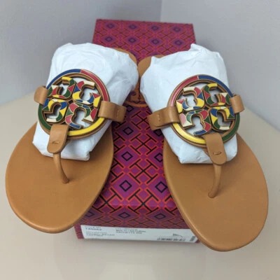 Tory Burch Nuevo en Caja $298 Esmalte Miller Sandalia Suave Multi Natural Vachetta Bronceado MUCHAS TALLAS Foto 1 de 4