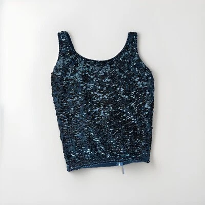 Vintage 50s Angora Wool Sequins Tank Beaded Sleeveless Sweater Top Goth Party - Image 1 of 4