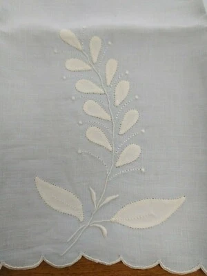 Pañuelo bordado de lino azul en polvo vintage nuevo a mano Foto 1 de 4