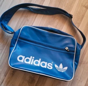 Vintage Adidas Unisex Messenger Bag Blue Trefoil Logo Airliner Shoulder Retro - Picture 1 of 6