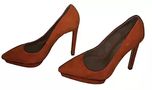 Jeffrey Campbell Naranja Gamuza Punta Tacones Apilados Talla 7 - Imagen 1 de 6
