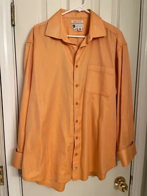 BACHRACH Men's Sherbet Orange Shirt Superfine 80s 2-Ply EUC Size 17 -- 32/33 - Image 1 of 4