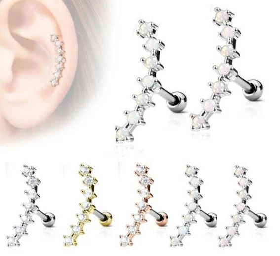 CZ Gem Tragus Bar Helix CARTILAGE Upper Ear Piercing Stud Top Earring UK SELLER Foto 1 de 1