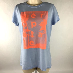 AERO Damen T-Shirt Top Größe Large klassisch Rundhalsausschnitt blau mit Neon Pfirsich - Bild 1 von 3