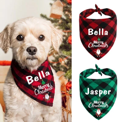 Personalised Christmas Dog Bandana Triangle Custom ID Name Scarf Bib Neckerchief - image 1 of 4