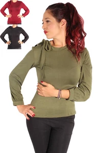 Basic Rockabilly Schleifen Langarm Shirt Schluppen Longsleeve einfarbig - Bild 1 von 15
