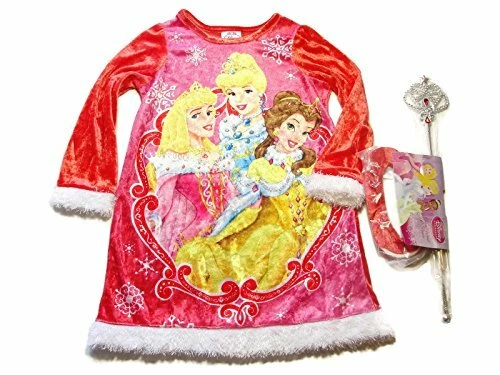 Conjunto de camisola, chinelo e varinha de veludo Disney Princesa Menina Papai Noel, tamanho 4 - Imagem 1 de 1