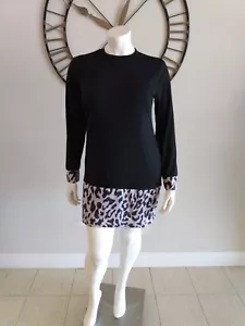 Abito donna nero leopardato stampa a contrasto manica lunga taglia XXL - Foto 1 di 9