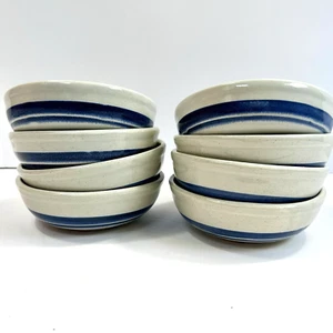Set of 8 Vintage McCoy 1413 Blue Stripe Cereal Salad 6 1/4" Bowl USA Farmhouse - Picture 1 of 16