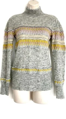 BCBG Max Azria Manga Larga Mezcla de Lana Merino Gris Suéter Metálico Cuello Simulado Top Foto 1 de 4