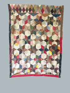 Edredón estrella Tumbling Block vintage de 1870 - Imagen 1 de 15