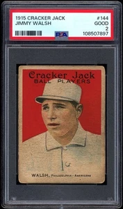 1915 Cracker Jack #144 Jimmy Walsh PSA 2 CENTERED & NO CREASES - Picture 1 of 2