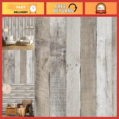 Papel tapiz de imitación de madera Shiplap pelar y pegar 17,5"x590,5" gris autoadhesivo decoración Foto 1 de 4