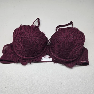 Victoria's Secret PINK Women Bra 32B Burgundy Date Push Up Underwired Lace - Image 1 of 4
