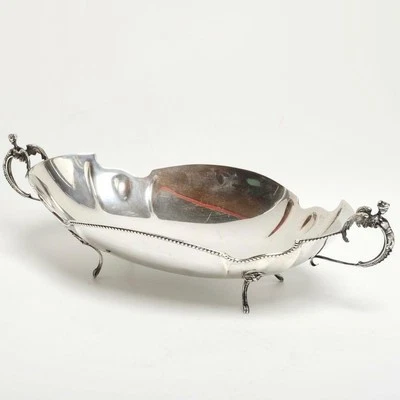 Pieza central italiana 800 plata manijas de ángel doncella aladas cesta barco cuenco Foto 1 de 4