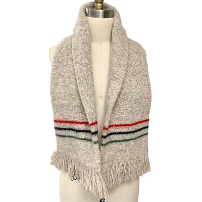 复古 20 世纪 70 年代羊毛混纺披肩领围巾带条纹和条纹 - 美国制造 — 第 1/4 张图片