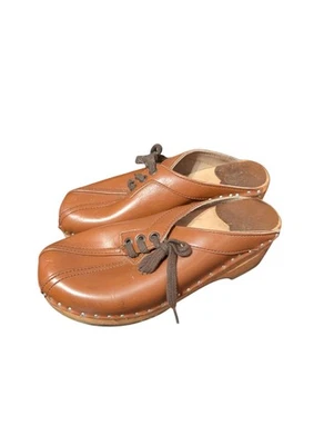 Troentorp Bastad Vintage Brown Laces Leather Clogs Made In Sweden Sz 35 US 5 - Image 1 of 4