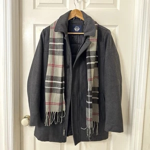 Dockers Men’s Gray Jacket Wool Blend Pocket With Scarf Sz Small - Picture 1 of 18