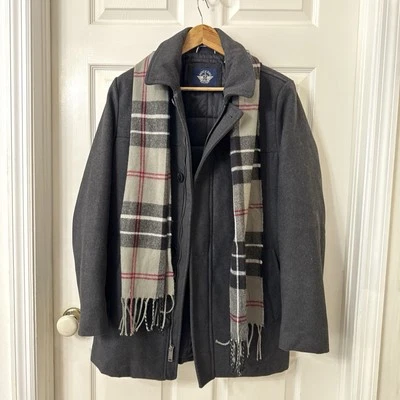 Dockers Men’s Gray Jacket Wool Blend Pocket With Scarf Sz Small - Image 1 of 4