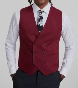 TAYION Mens Classic fit Button-Up Double Breasted Suit Vest, Red, L - Picture 1 of 3