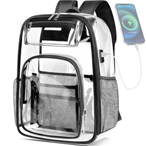 Clear Backpack Transparent Backpacks with USB Charging Port for 15.6'' Laptop... - Picture 1 of 8