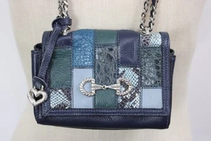 Brighton Purse Off The Wall Grid Fern Blue Patchwork Small Flap Crossbody Bag - Picture 1 of 23