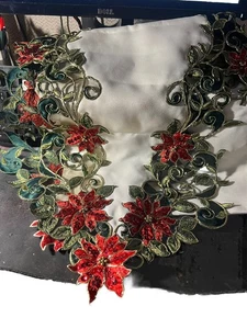 Decorative Embroidered Poinsetta Table Runner 70.5 x 16 Beautiful - Picture 1 of 3