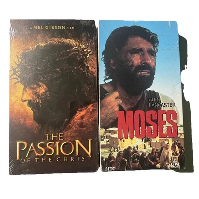 The Passion of the Christ 2004 1st Release Mel Gibson; MOSES 1975 Sealed VHS Lot Foto 1 de 4