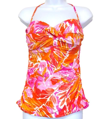 Lauren Ralph Lauren Twist Tankini Swim Top 10 Bright Pink Floral Halter /Bandeau - Image 1 of 4