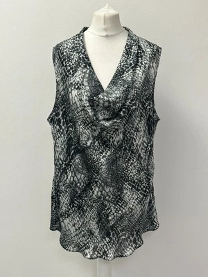 COLLECTION DEBENHAMS grey cream ANIMAL PRINT cowl neck fitted top Size 16 - Image 1 of 4