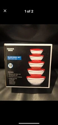 NEW Sharper Image 10 Pieces Glass Bowl Set with Red Lids - Image 1 of 2