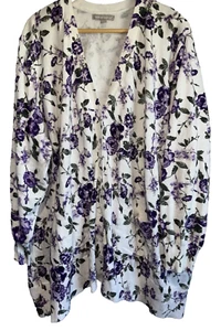 Woman Within Perfect Longer Length Cardigan Women Sz 3X Purple Floral Button Up - Picture 1 of 7