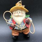 Vtg Western Cowboy Santa Claus Christmas Ornament Wire Lasso Rope Rodeo Resin