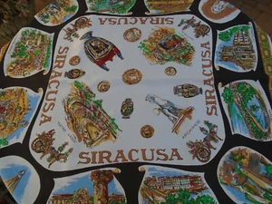 Vintage Siracusa Italy Tourist Scarf Cordari Black and Yellow Places to Visit - Picture 1 of 11