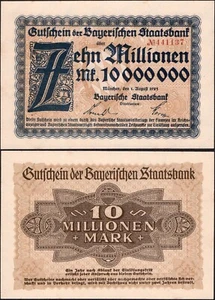 10 millones de marcos 1923 - Serie: 441137 - Alemania / Munich-Baviera - UNC - #E62 - Imagen 1 de 4