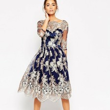 chi chi london premium metallic lace midi prom dress in emerald