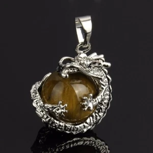 Halskette mit Anhänger Drache und Tigerauge Kugel aus Südafrika - Bild 1 von 7