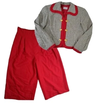 复古 80 年代 Chez Modes Gaucho 裤子和作物夹克套装女式 12 码美国 — 第 1/4 张图片